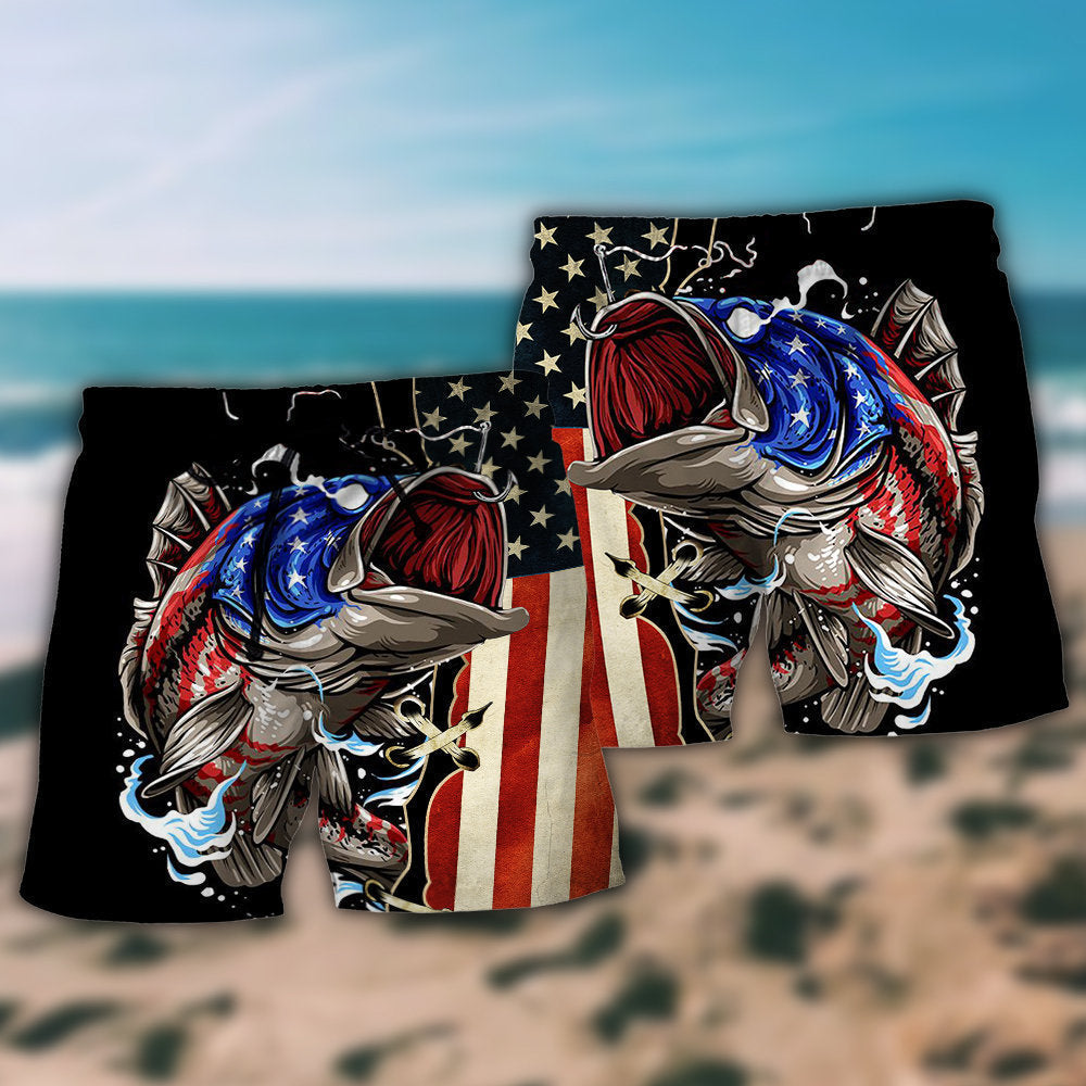 Fishing Independence Day Celebration Beach Shorts Design Detail For Weekend Getaways And Beach Days