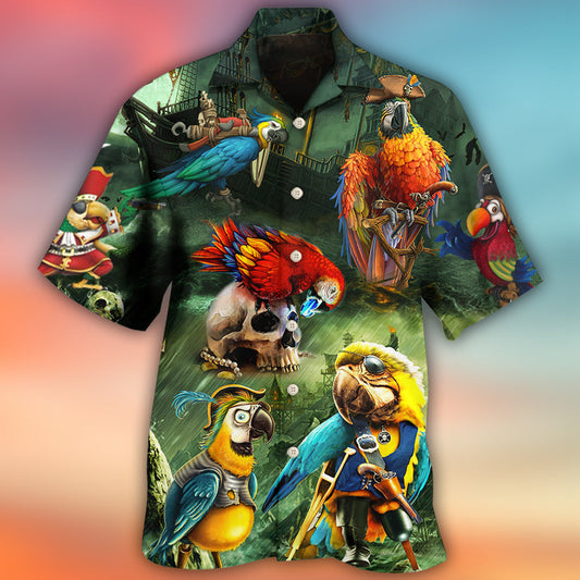 Funny Pirate Parrot Ocean Adventure Hawaiian Shirt Summer Design Detail For Vacation Style