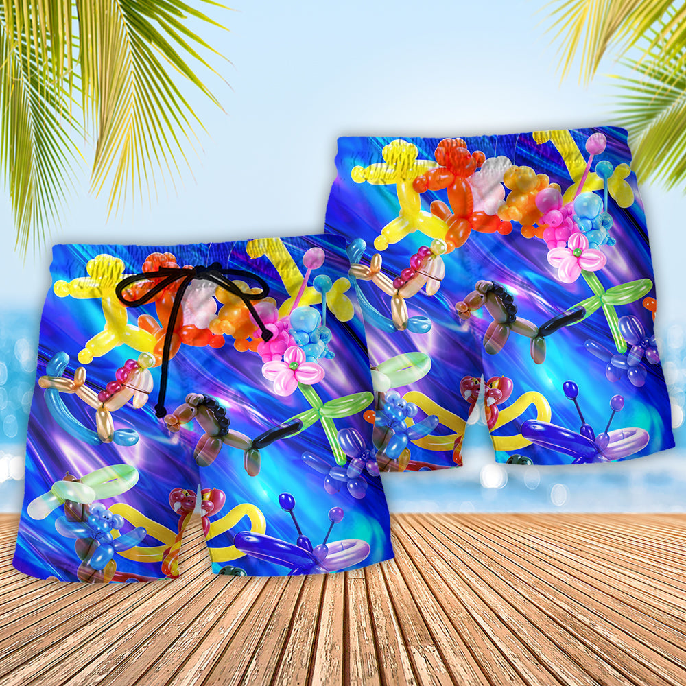 Balloon Modeling Colorful Beach Shorts Pattern Detail For Everyday Outings And Leisure And Relaxation