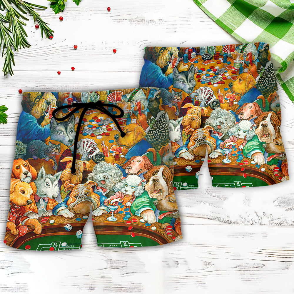 Card Game Dog Playing Cards Beach Shorts For Wildlife Inspired Summer Style