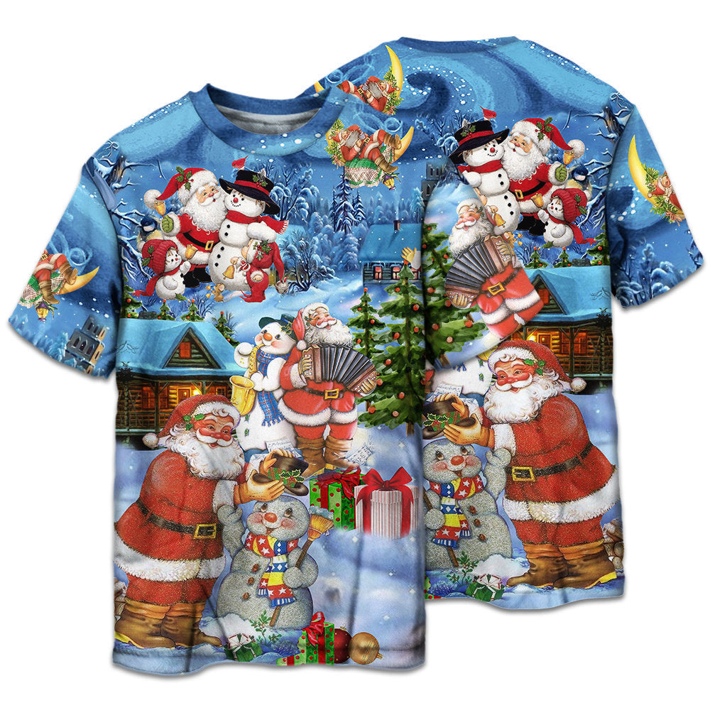 Santa And Snowman Friends Christmas Short Sleeve Pajamas Set For Winter Nights And Thoughtful Gifting