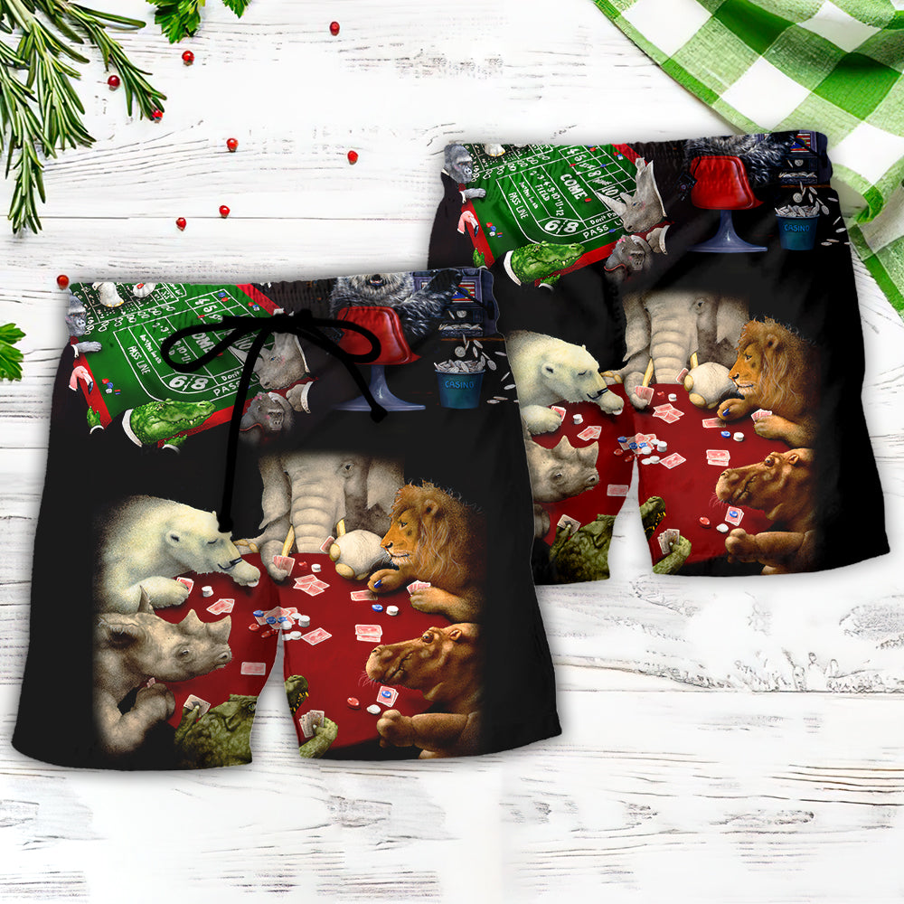 Casino Animals Around Craps Table Beach Shorts For Summer Vacation And Coastal Travel