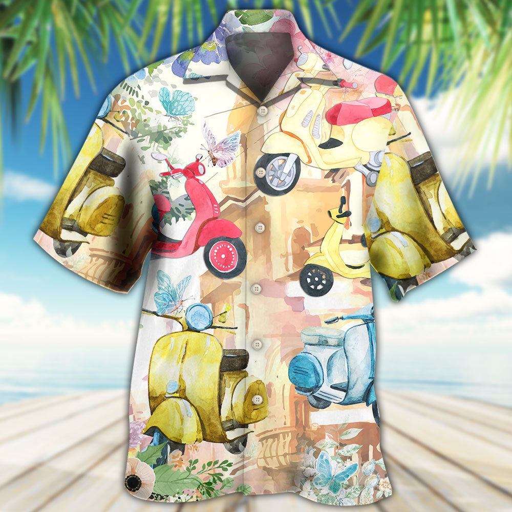 Floral Scooter Hawaiian Shirt Print Closeup For Beach Days