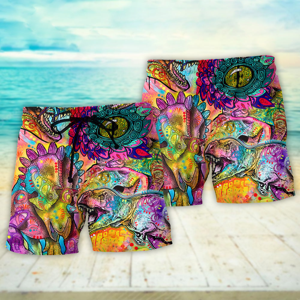 Psychedelic Dinosaur Soul Vision Beach Shorts Artwork Detail For Tropical Travel And Everyday Wear