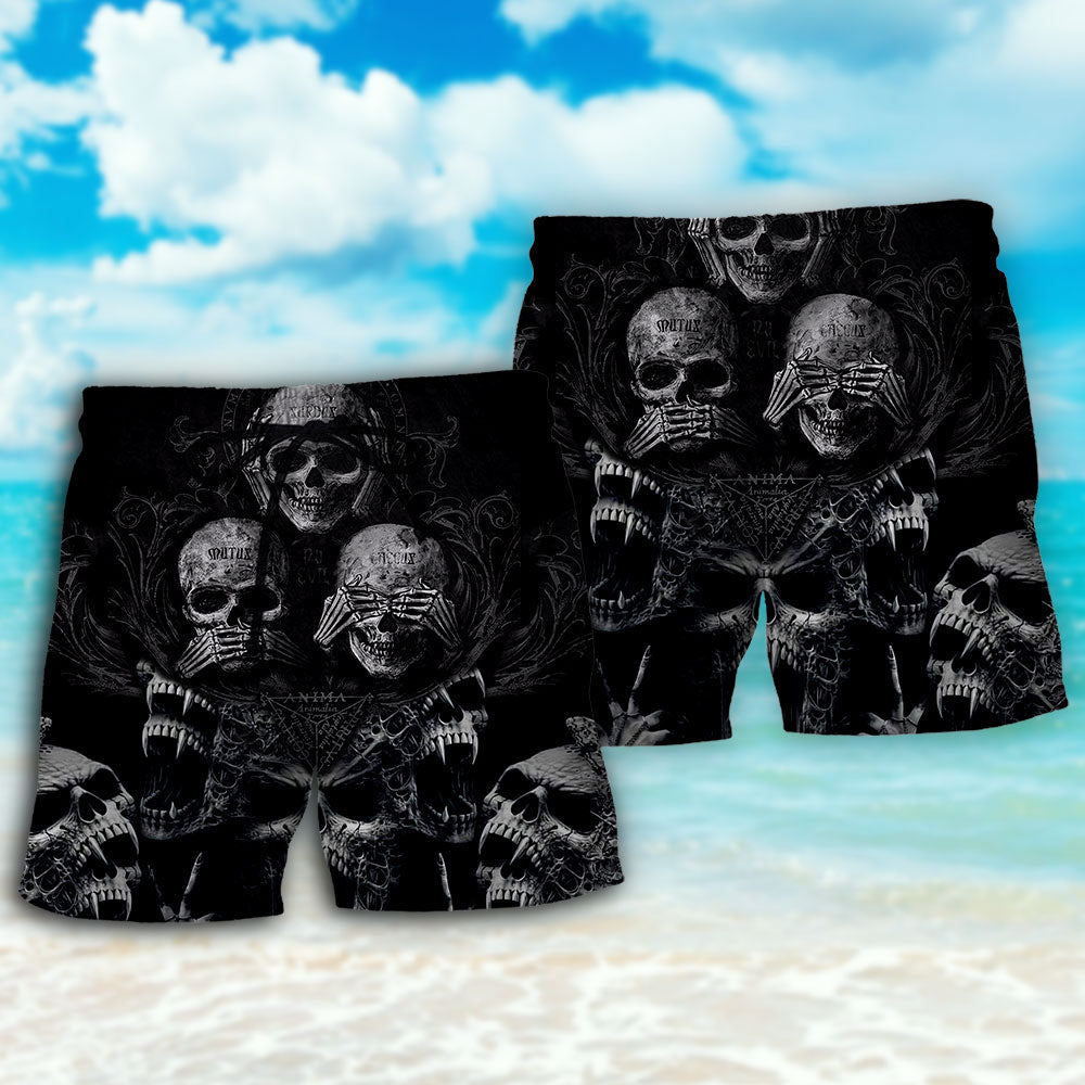 Dark Scary Skull Beach Shorts Pattern Detail For Weekend Travel And Leisure And Relaxation