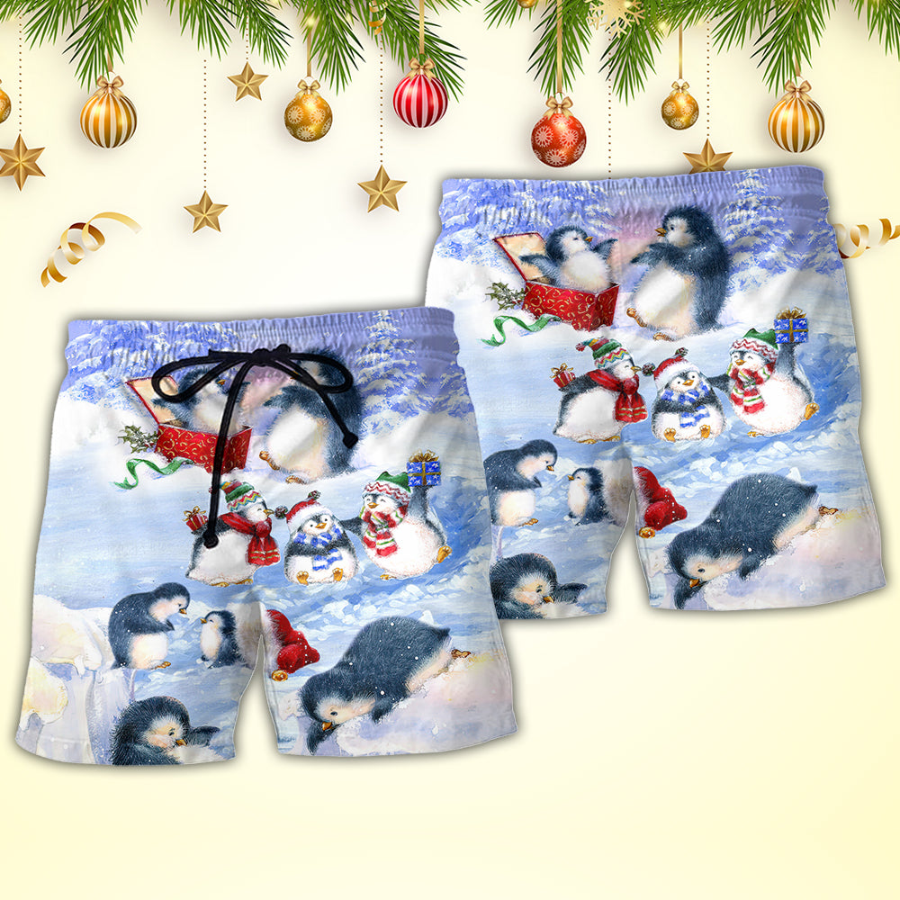 Christmas Penguin Beach Shorts Pattern Detail For Island Trips And Relaxed Casual Wear