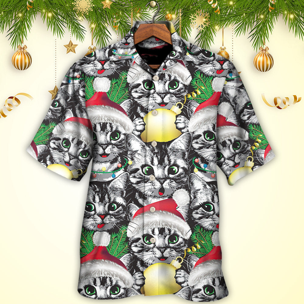 Cute Cat Meowy Christmas Hawaiian Shirt For Coastal Adventures And Warm Weather Wear
