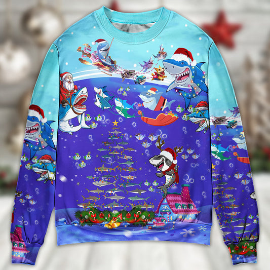 Christmas Santa Shark Rocket Ocean Gifts Sweater For Winter Parties Seasonal Adventures And Relaxed Everyday Styling