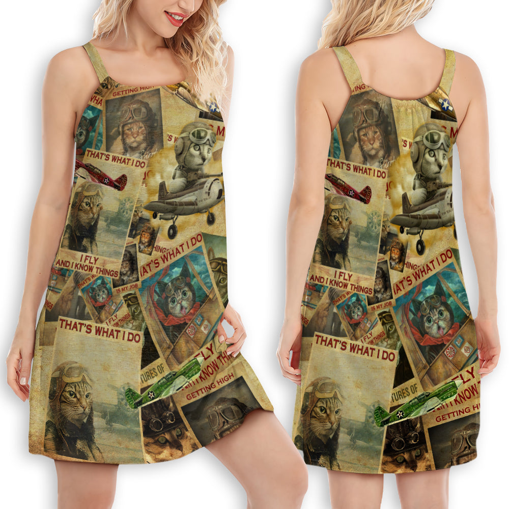 Cat Pilot Vintage V-Neck Sleeveless Cami Dress For Outdoor Events And Thoughtful Gifting