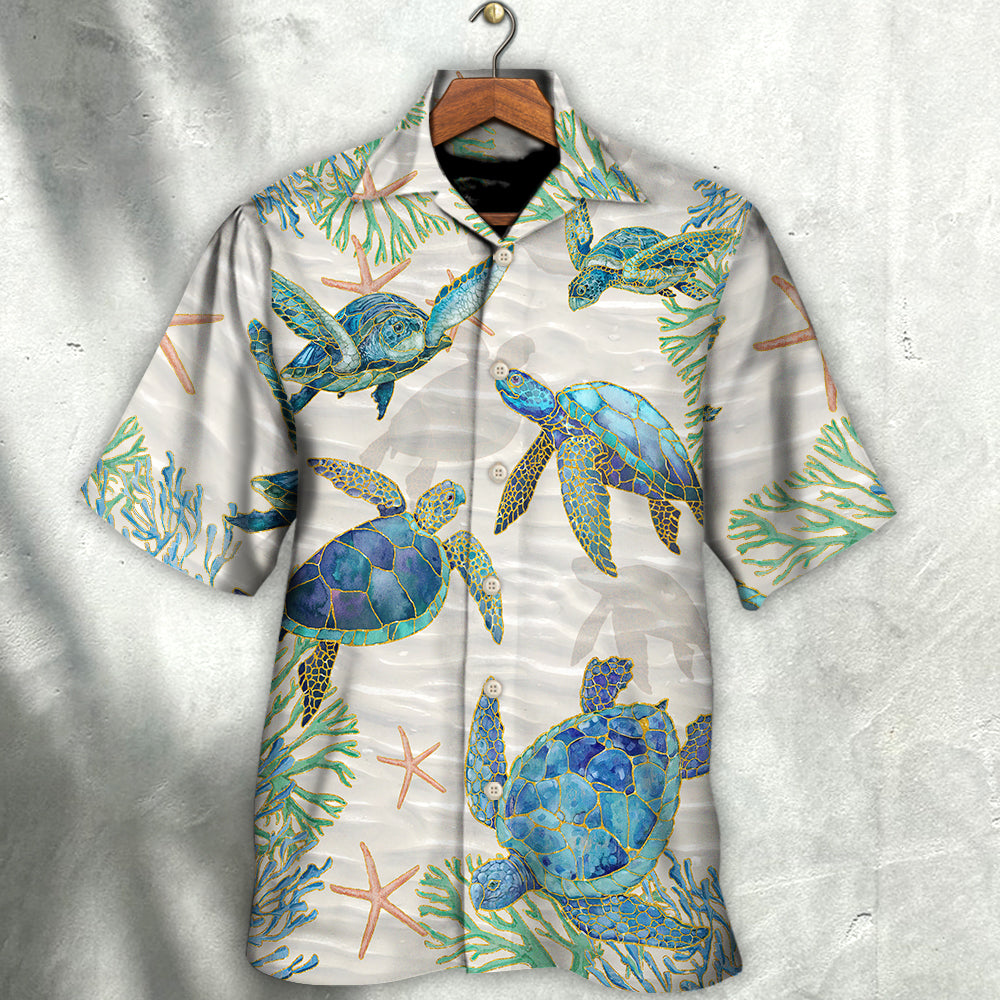 Turtle Peaceful Relaxing Calm Beach Ship Sails Hawaiian Shirt Print Closeup For Vacation Style