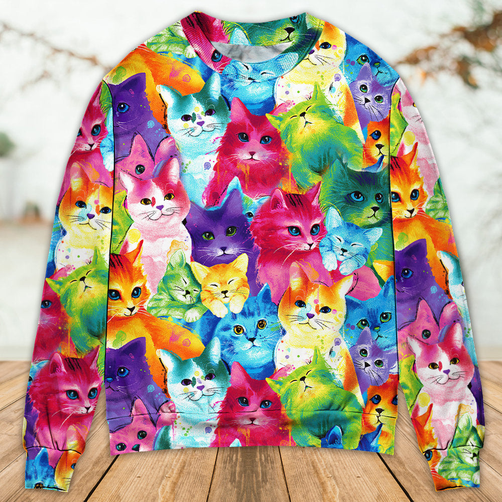 Colorful Cute Kitten Happy Sweater For Animal Inspired Style Events And Comfortable Daily Wear