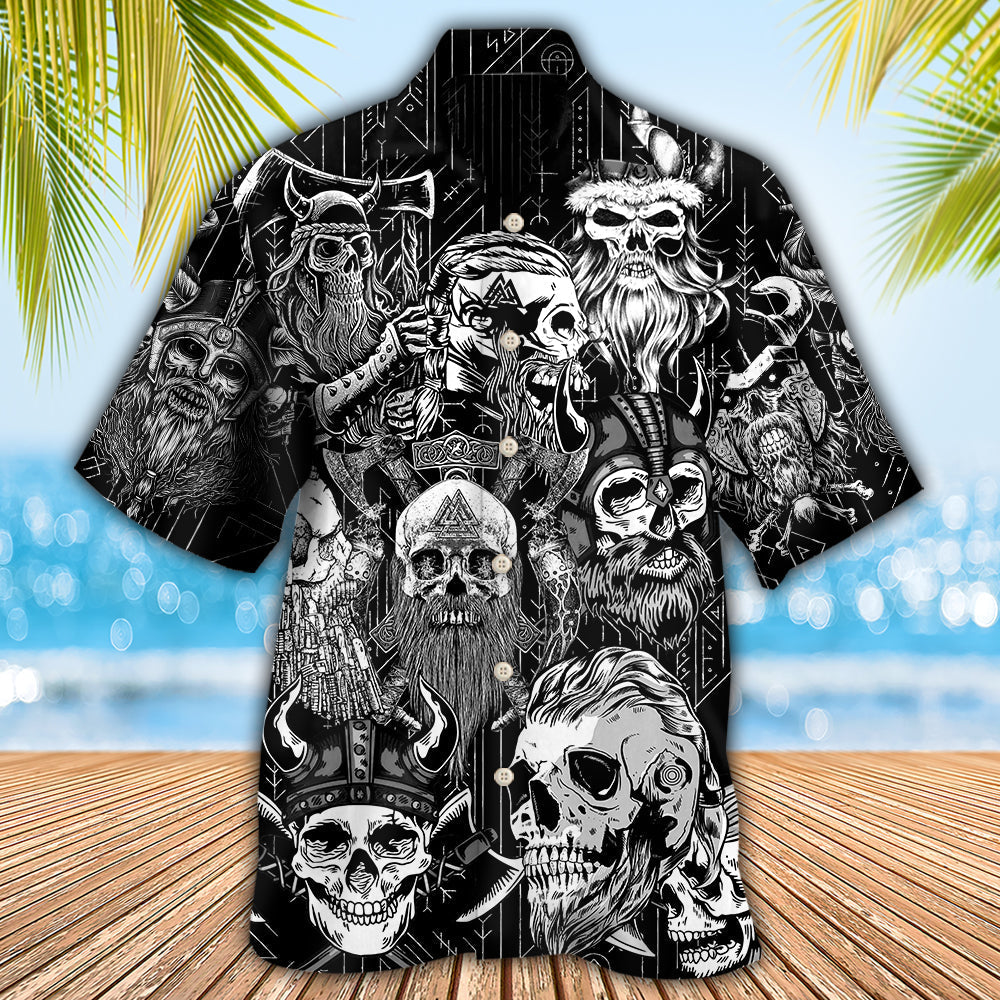 Skull Norse Warrior Crossed Axes Hawaiian Shirt Artwork View For Coastal Escapes And Resort Style