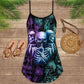 Skull Neither Hear Nor See V-Neck Sleeveless Cami Dress For Travel And Expressive Warm Weather Fashion