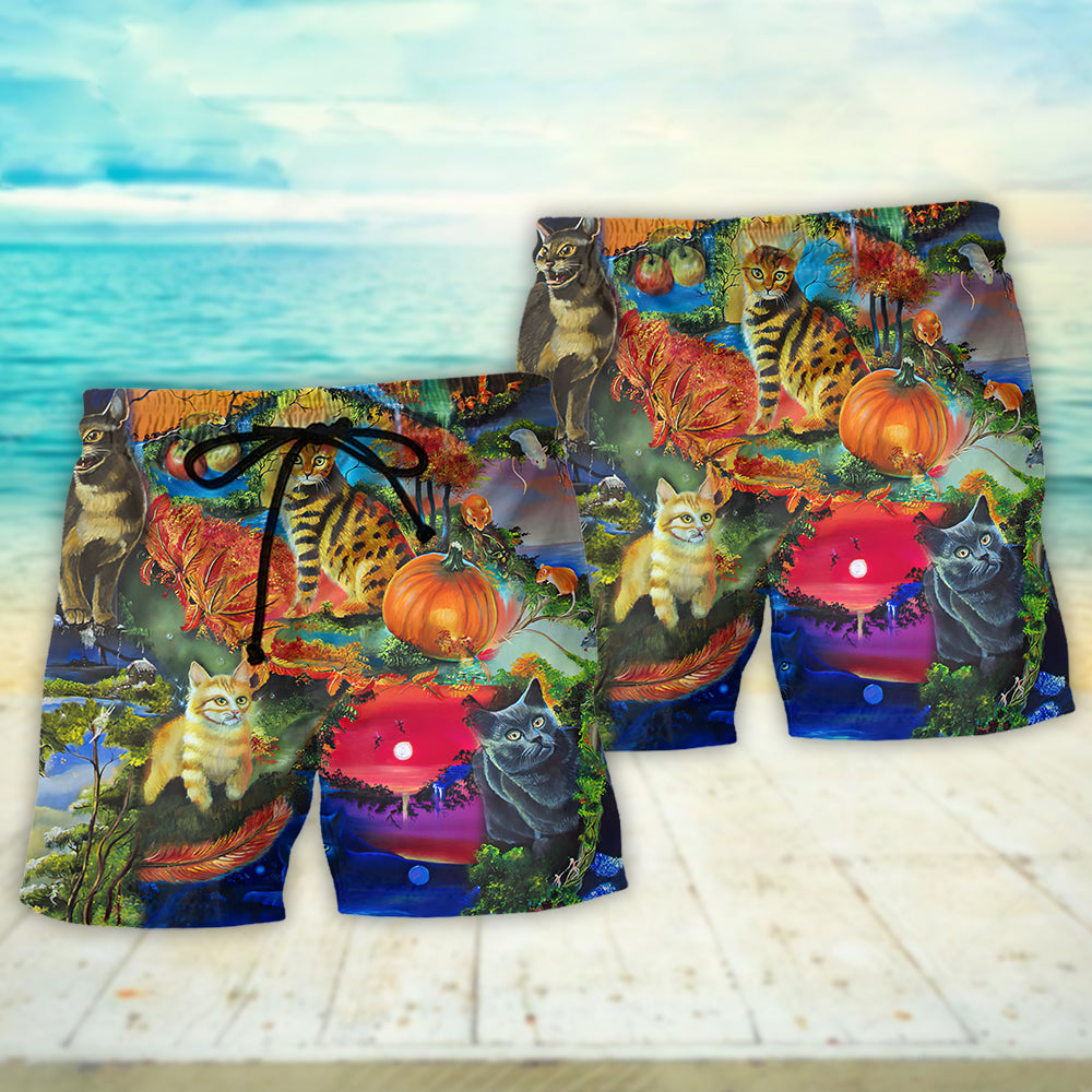 Cat Secret World Fantasy Beach Shorts Print Detail For Beach Activities And Vacation Wear