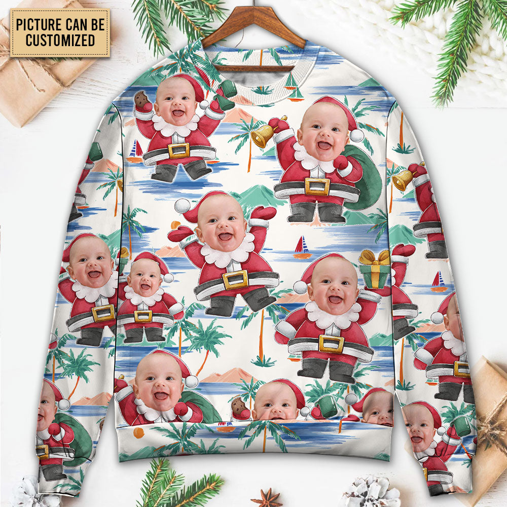 Christmas Santa Summer Beach Custom Sweater For Holiday Travel Winter Outings And Cheerful Gift Giving