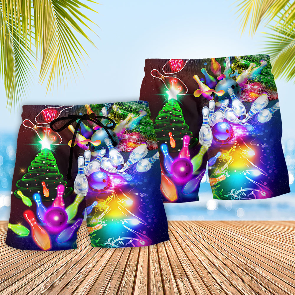 Christmas Bowling Beach Shorts Pattern Detail For Weekend Travel And Laid Back Daily Wear
