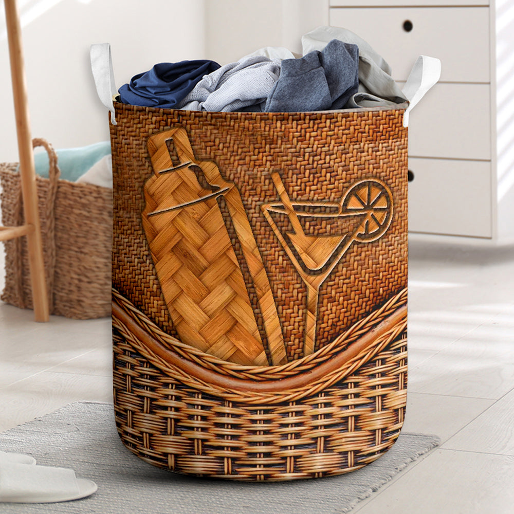 Bartender Rattan Texture Laundry Basket For Room Home Organizer