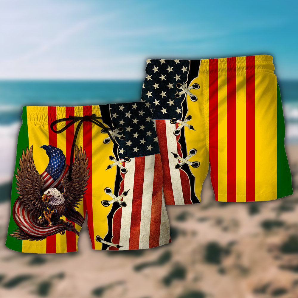 Vietnam Veteran Eagle Proud Tribute Beach Shorts Pattern Detail For Sunny Outdoor Activities