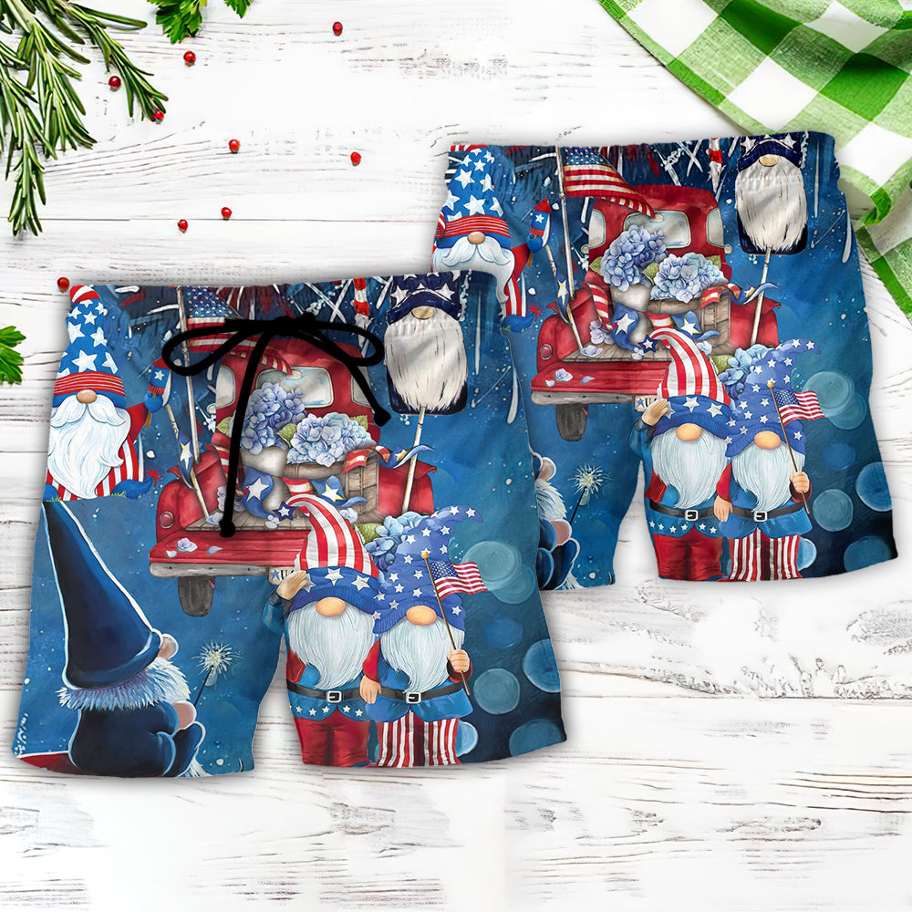 Independence Day Gnome Beach Shorts Pattern Detail For Relaxed Weekends And Easy Warm Weather Wear