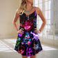 Skull Neon Holiday Art V-Neck Sleeveless Cami Dress For Festivals Travel And Relaxed Casual Summer Wear