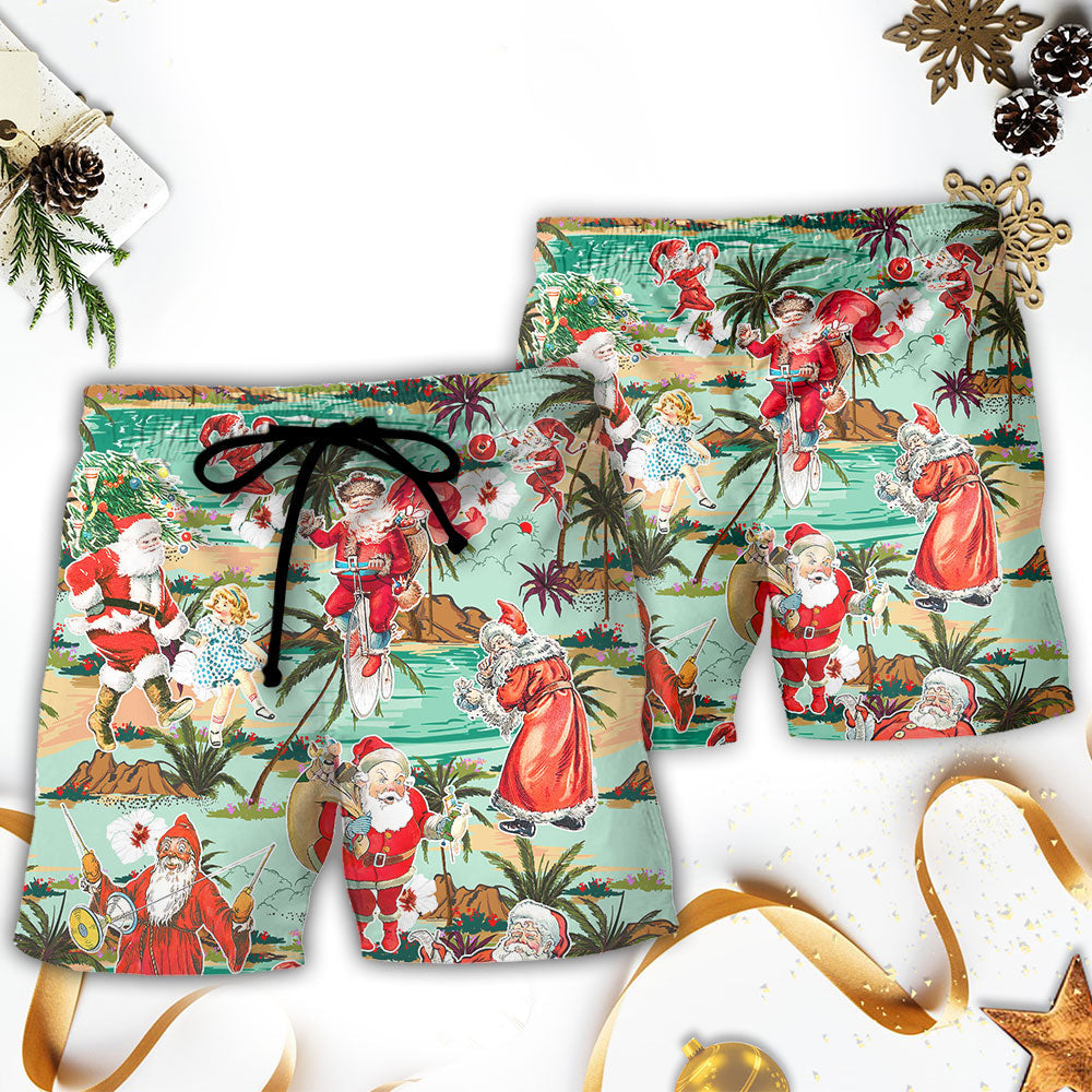 Christmas Santa Vacation Joy Beach Shorts Artwork Detail For Christmas Trips And Gifting