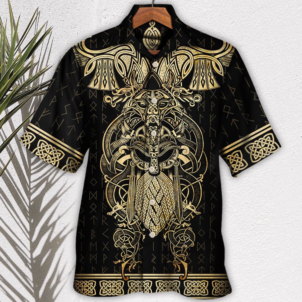 Viking Warrior Raven Yellow Nordic Hawaiian Shirt Graphic Artwork Detail For Beach Days