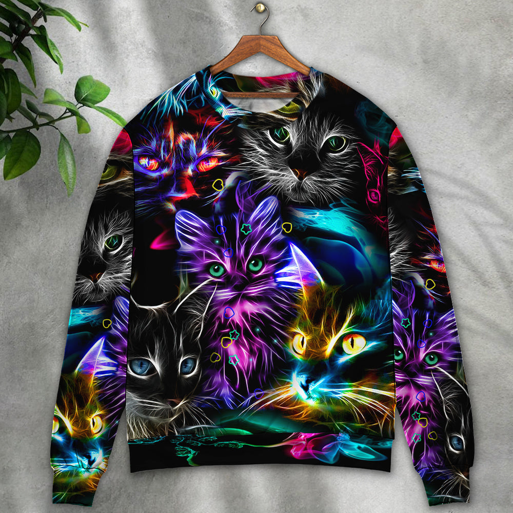 Funny Cat Neon Light Colorful Sweater For Animal Lovers Casual Wear Holidays And Thoughtful Gifting