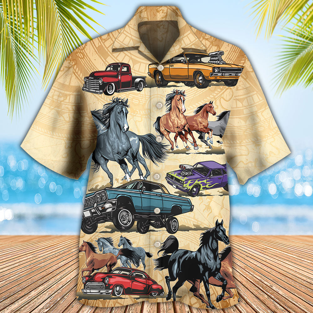 Horse Muscle Car Hawaiian Shirt Artwork View For Weekend Travel And Beach Style
