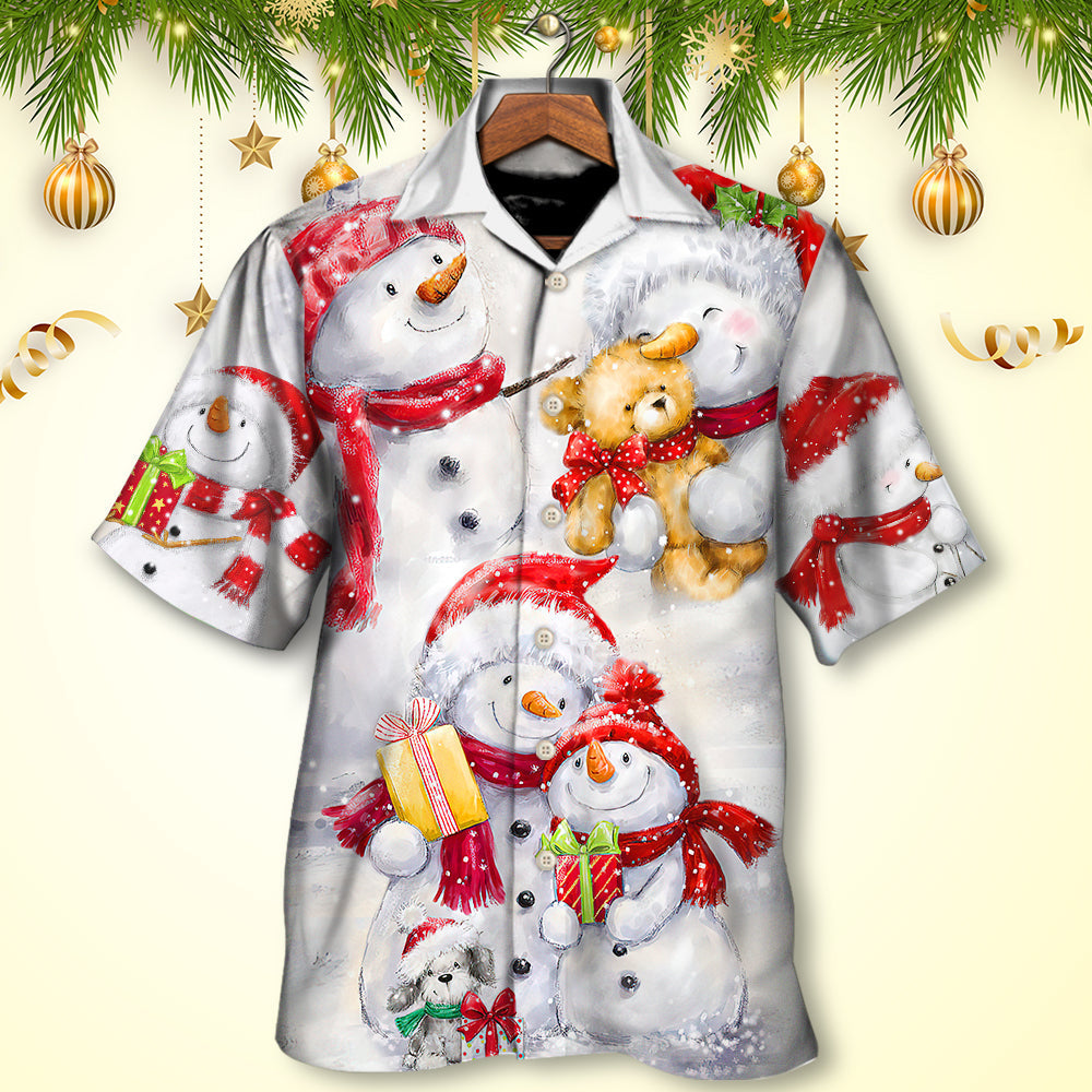 Watercolor Snowman Romantic Christmas Hawaiian Shirt Artwork Detail For Tropical Trips And Casual Outings