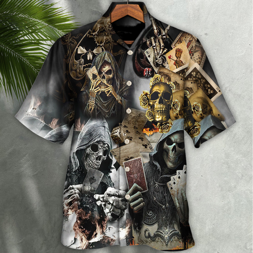 Gothic Dark Skull Gambling Hawaiian Shirt Collar And Front View For Outdoor Gatherings
