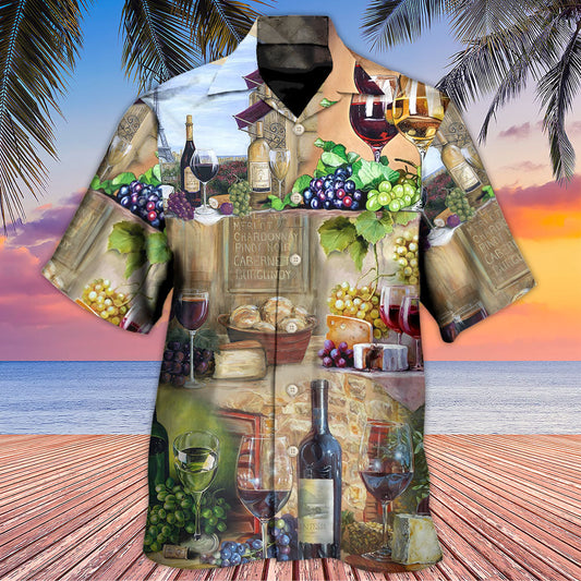 Wine Grape Cheese Artistic Hawaiian Shirt For Summer Vacation And Beach Travel