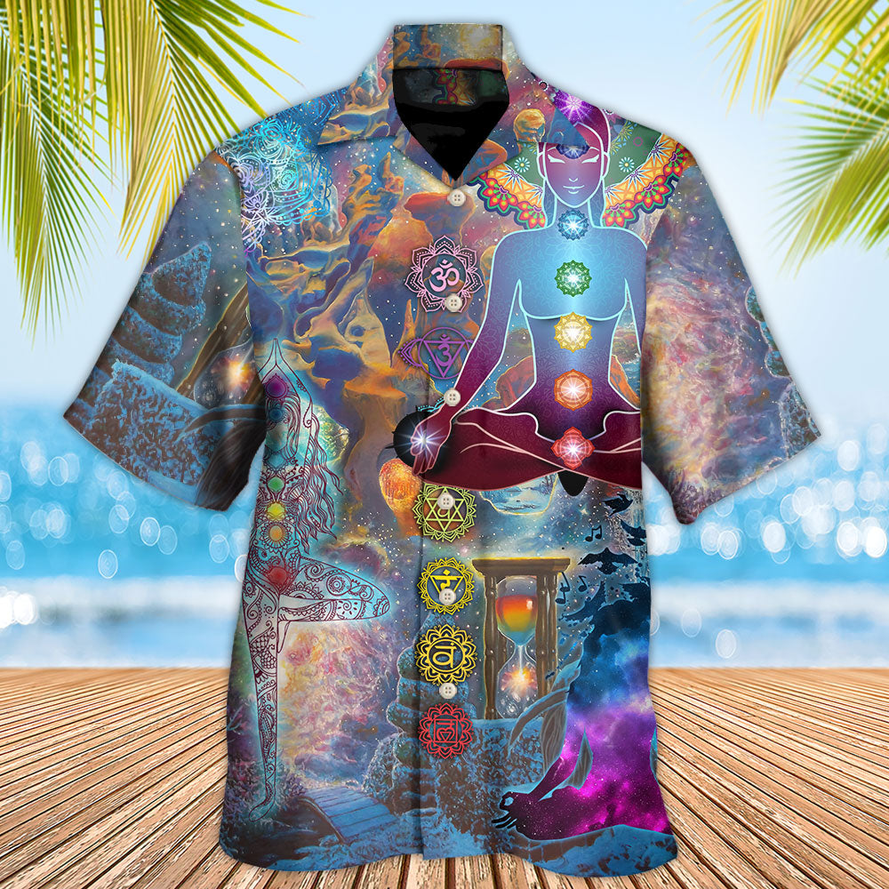 Peaceful Galaxy Yoga Hawaiian Shirt Pattern View For Lightweight Everyday Style
