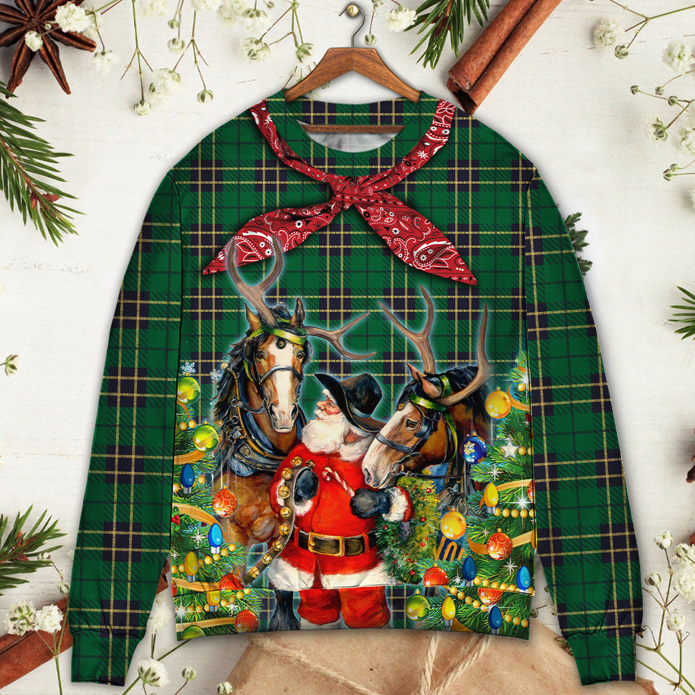 Christmas Santa Cowboy Green Sweater For Winter Celebrations Family Events And Thoughtful Gifting