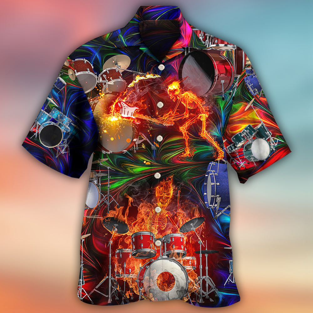Drum Fire Hawaiian Shirt Fabric Pattern Detail For Outdoor Gatherings