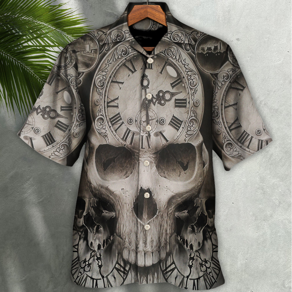Vintage Skull Artwork Hawaiian Shirt All Over Print Detail For Summer Travel