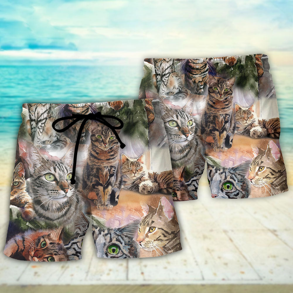 Tabby Cat Artistic Daily Portrait Beach Shorts Design View For Comfortable Resort And Beach Styling