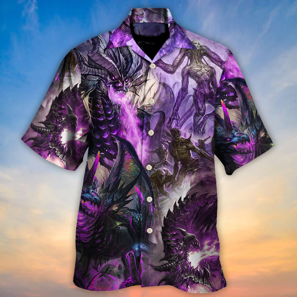 Purple Dragon Skull Monster Lightning Fight Hawaiian Shirt For Beach Parties And Weekend Getaways