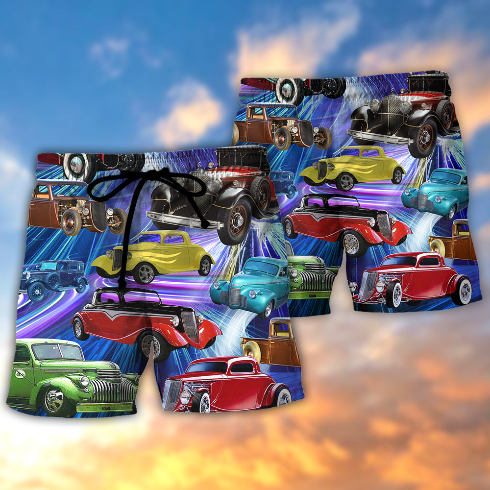 Car Green Red Dream Style Beach Shorts For Vehicle Lover Vacation Wear