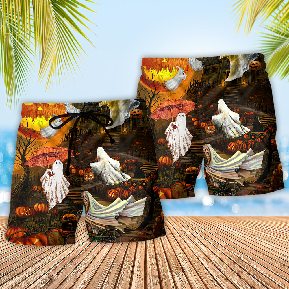 Halloween Ghost Cute Moon Beach Shorts Graphic Detail For Resort Trips And Casual Outings