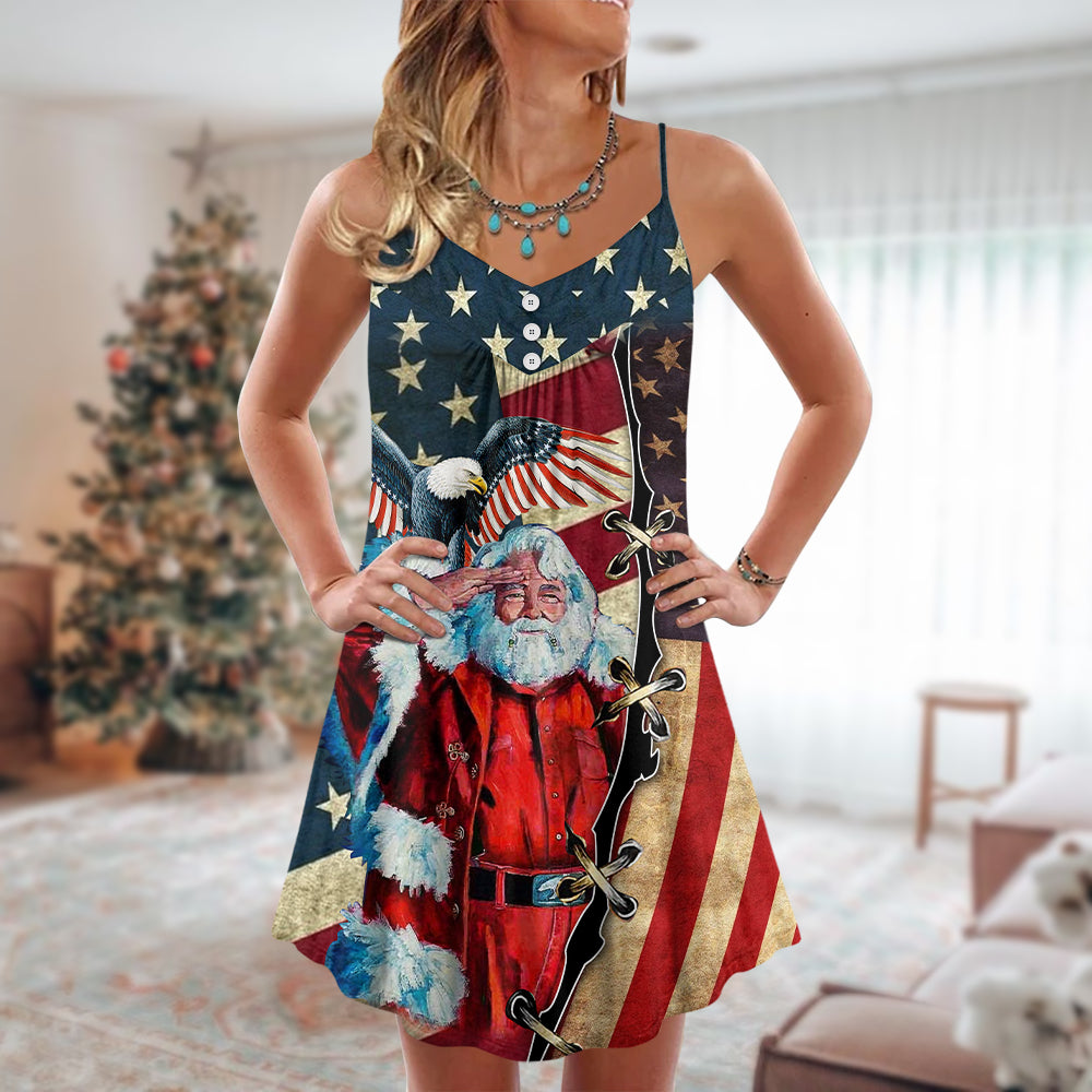 Christmas Patriotic Santa Style – Women's Summer Sleeveless V-Neck Camisole Dress