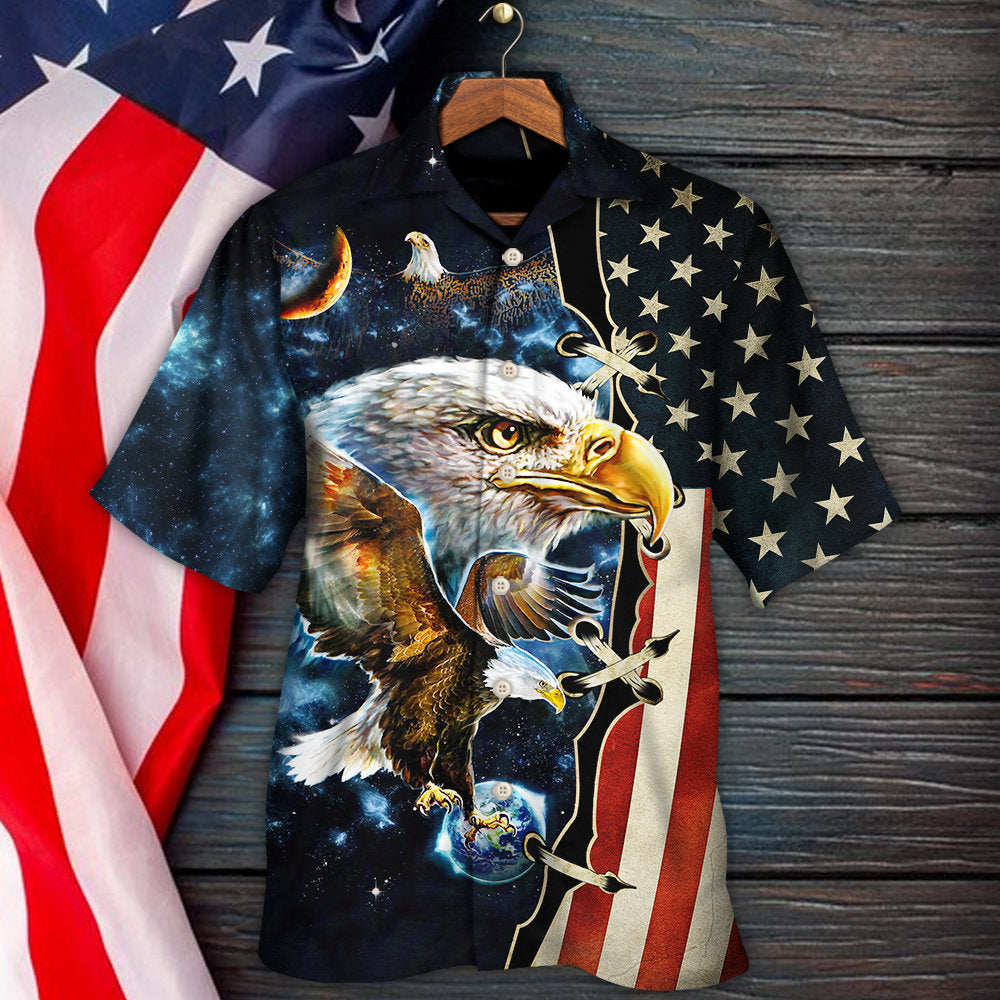 Eagle American Amazing Galaxy Hawaiian Shirt Artwork Detail For Resort Trips And Outdoor Activities