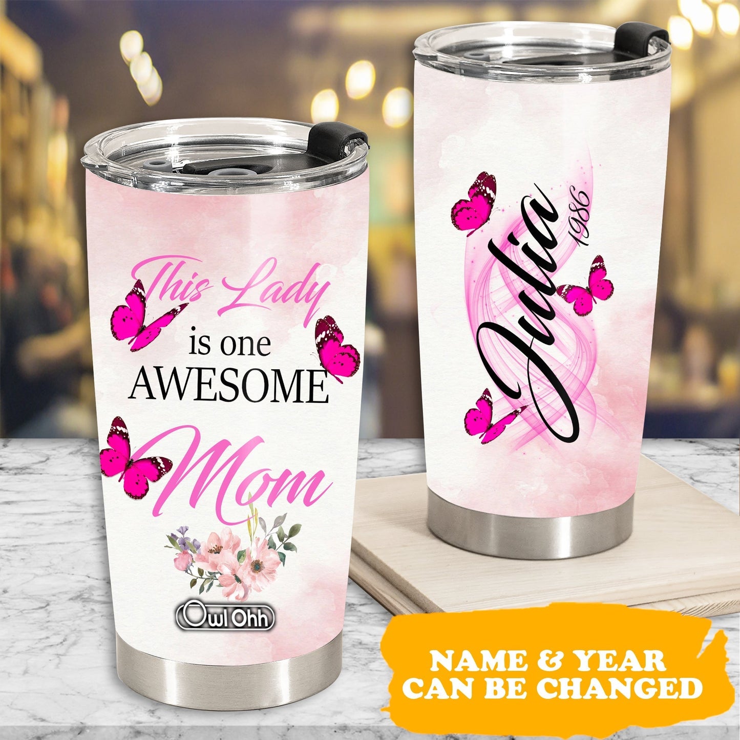 Butterfly This Is One Awesome Mom Personalized 20 Oz Tumbler For Coffee Travel And Daily Drinks
