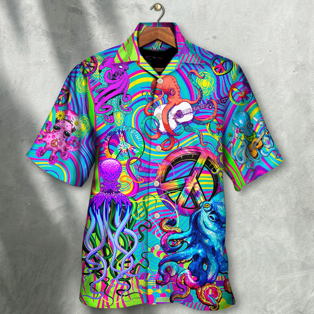 Bohemian Funny Colorful Octopus Tie Dye Hawaiian Shirt For Poolside Relaxation And Sunny Getaways