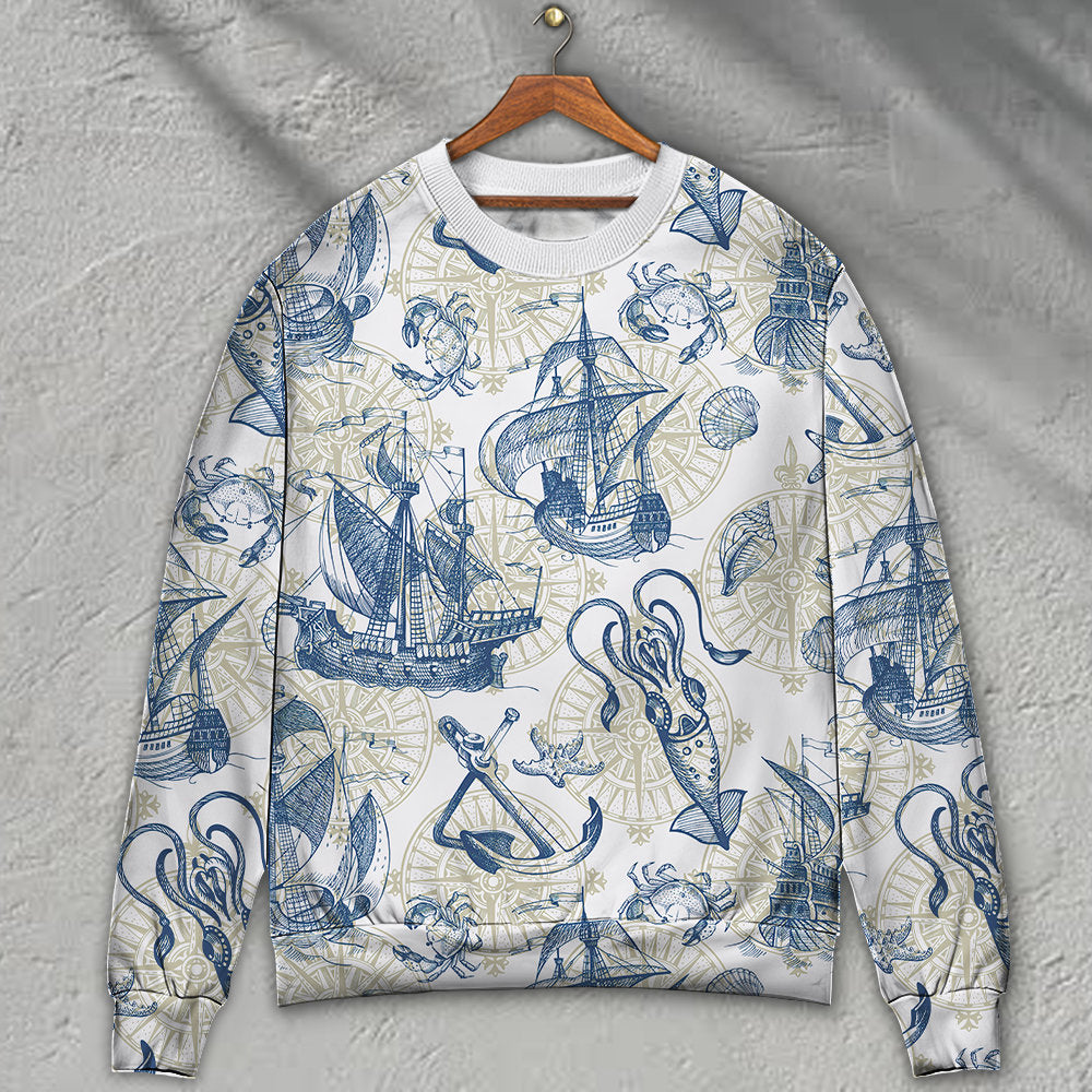 Vintage Sailboat Sea Monster Map Sweater For Nautical Adventures Travel Events And Thoughtful Gifting