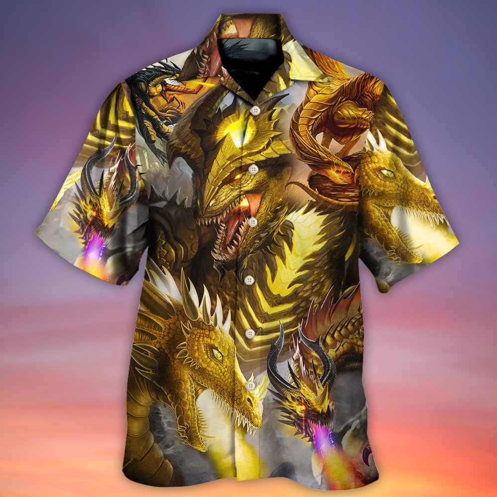 Gold Dragon Skull Fight Hawaiian Shirt For Warm Weather Adventures And Everyday Comfort