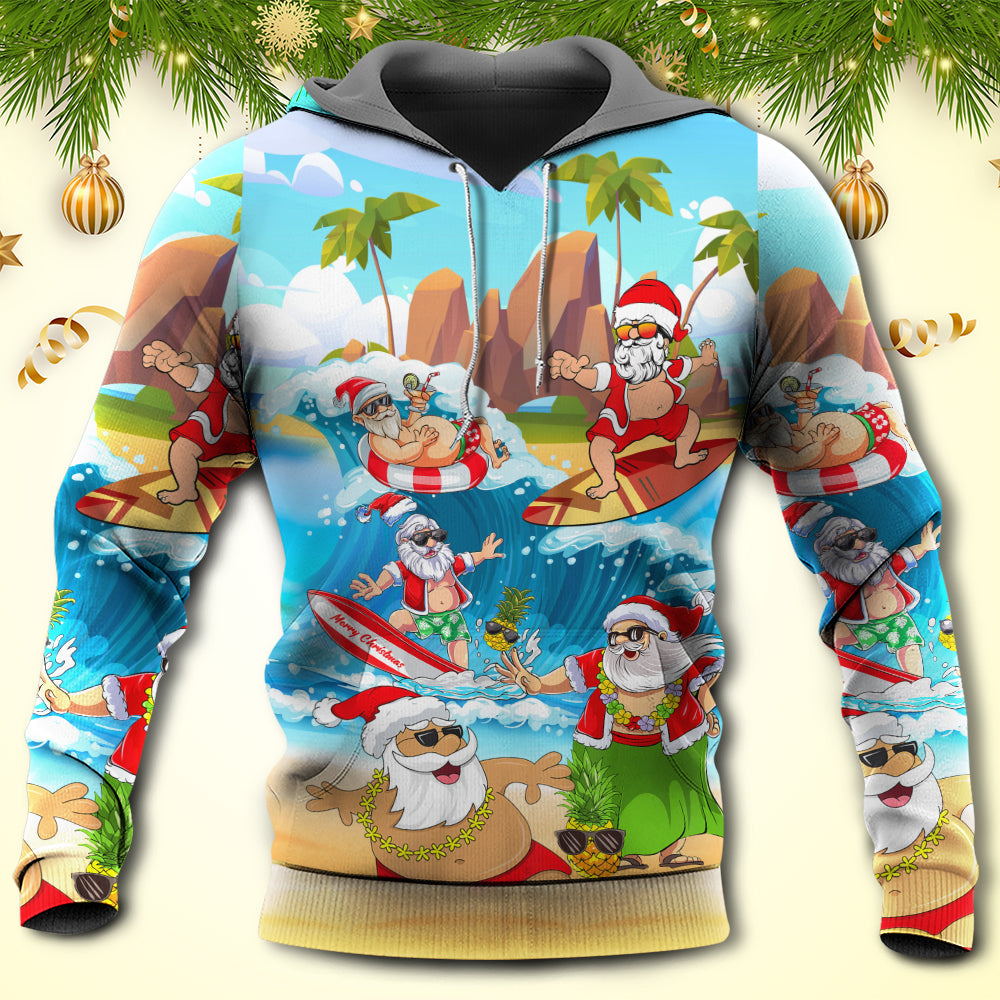 Tropical Funny Christmas Santa Beach Vacation Hoodie For Christmas Gatherings Outdoor Trips And Relaxed Seasonal Style