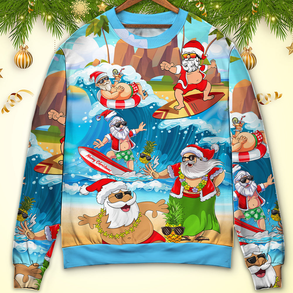 Christmas Santa Beach Play Holiday Funny Sweater For Family Gatherings Winter Travel And Everyday Seasonal Comfort