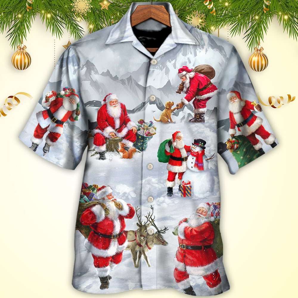 Christmas Santa Snow Mountain Hawaiian Shirt Collar And Front View For Weekend Trips