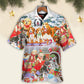 Festive Dog Snowman Christmas Tree Hawaiian Shirt Pattern Detail For Warm Weather Events
