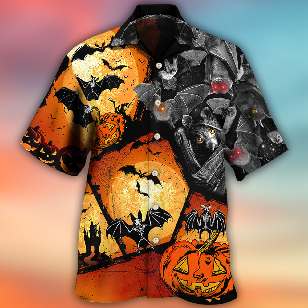 Halloween Dark Bat Pumpkin Hawaiian Shirt Print Closeup For Coastal Travel
